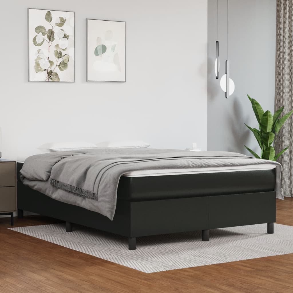Box Spring Bed Frame Black Queen Faux Leather
