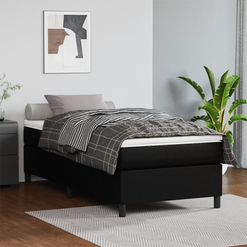 Box Spring Bed Frame Black King Single Faux Leather