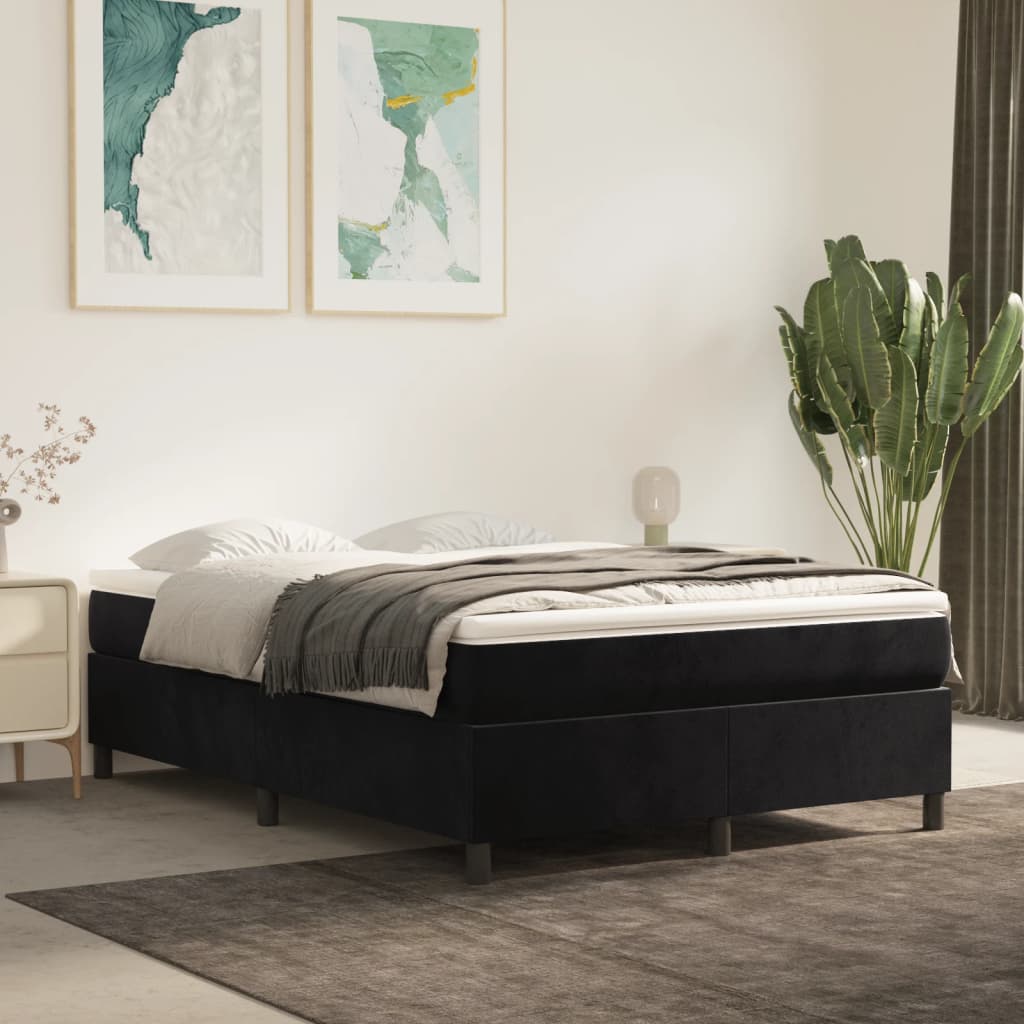 Box Spring Bed Frame Black Double Velvet