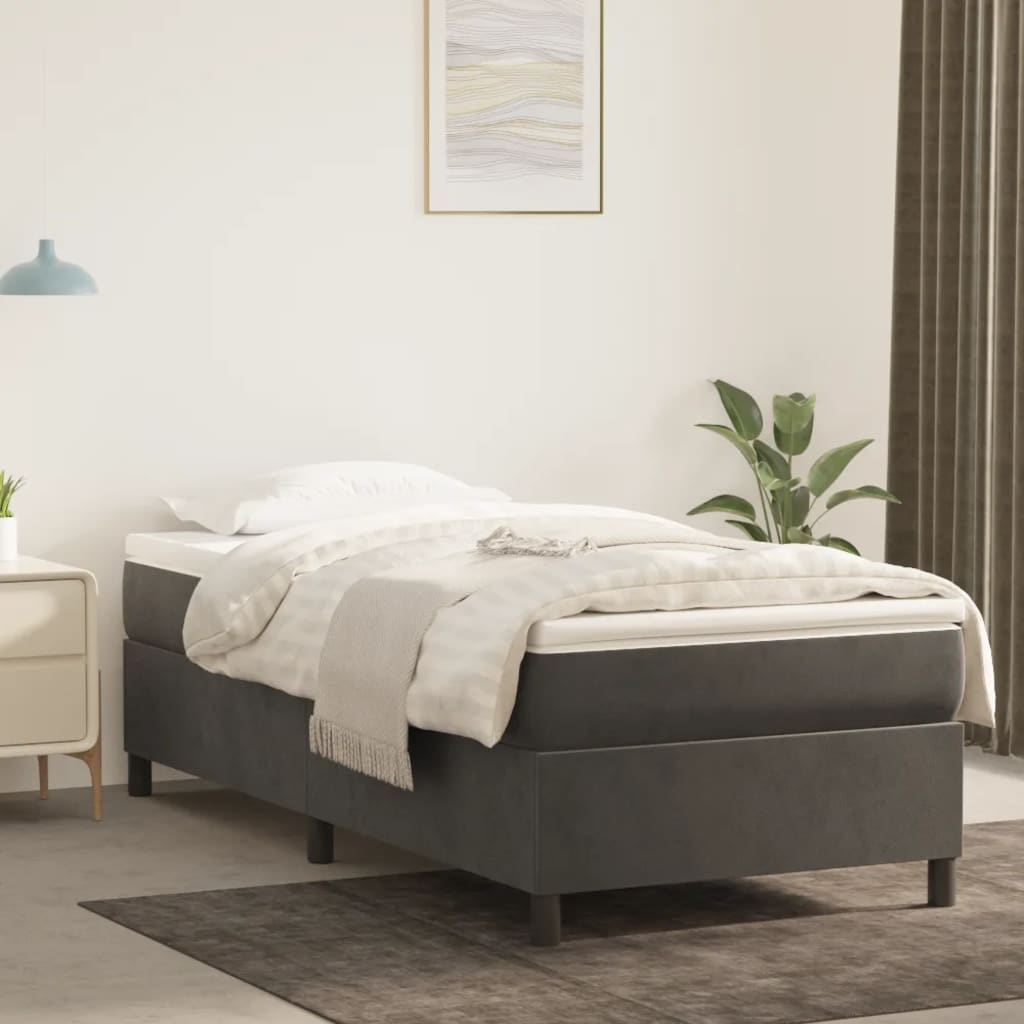 Box Spring Bed Frame Dark Grey King Single Velvet