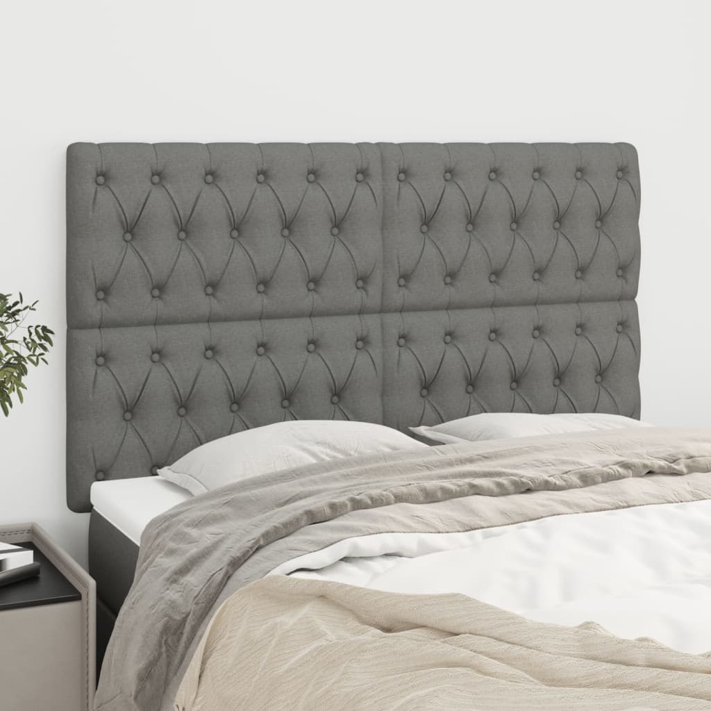 Headboard Dark Grey 144x7x118/128 cm Fabric