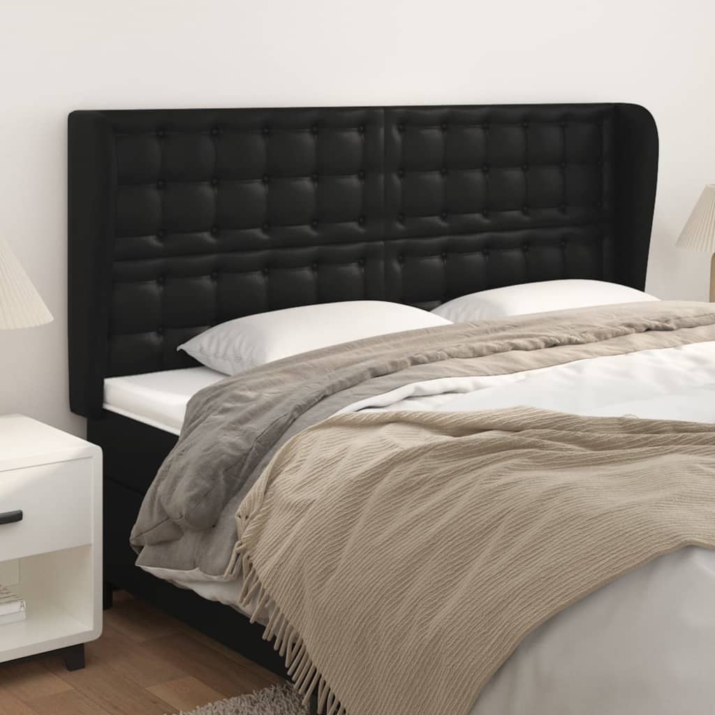 Headboard with Ears Black 203 cm Faux Leather