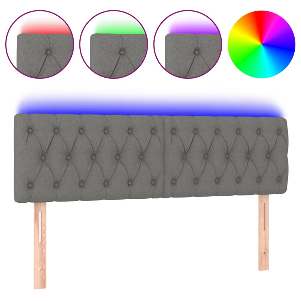 LED Headboard Dark Grey 144 cm Fabric