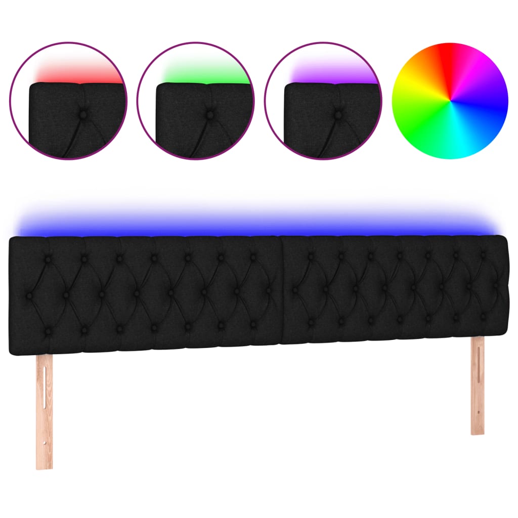 LED Headboard Black 200 cm Fabric