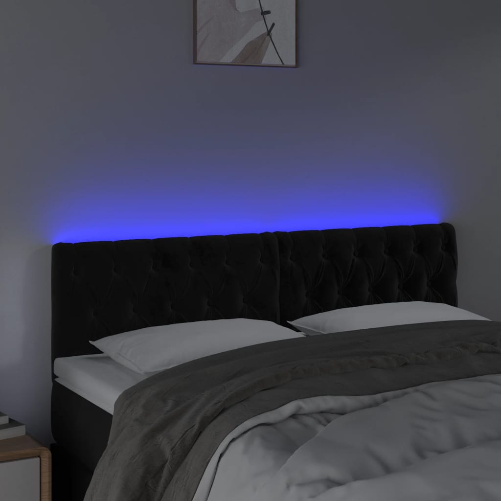 LED Headboard Black 160 cm Velvet
