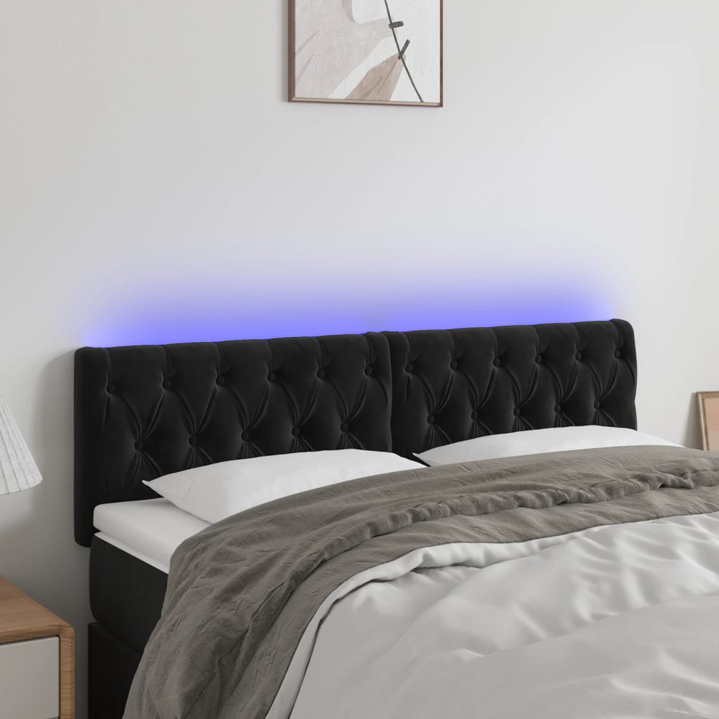 LED Headboard Black 160 cm Velvet