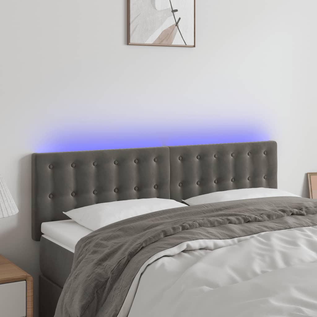 LED Headboard Dark Grey 144 cm Velvet