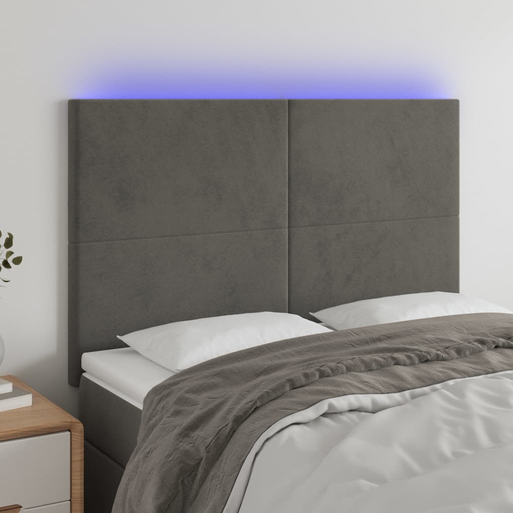 LED Headboard Dark Grey 144 cm Velvet