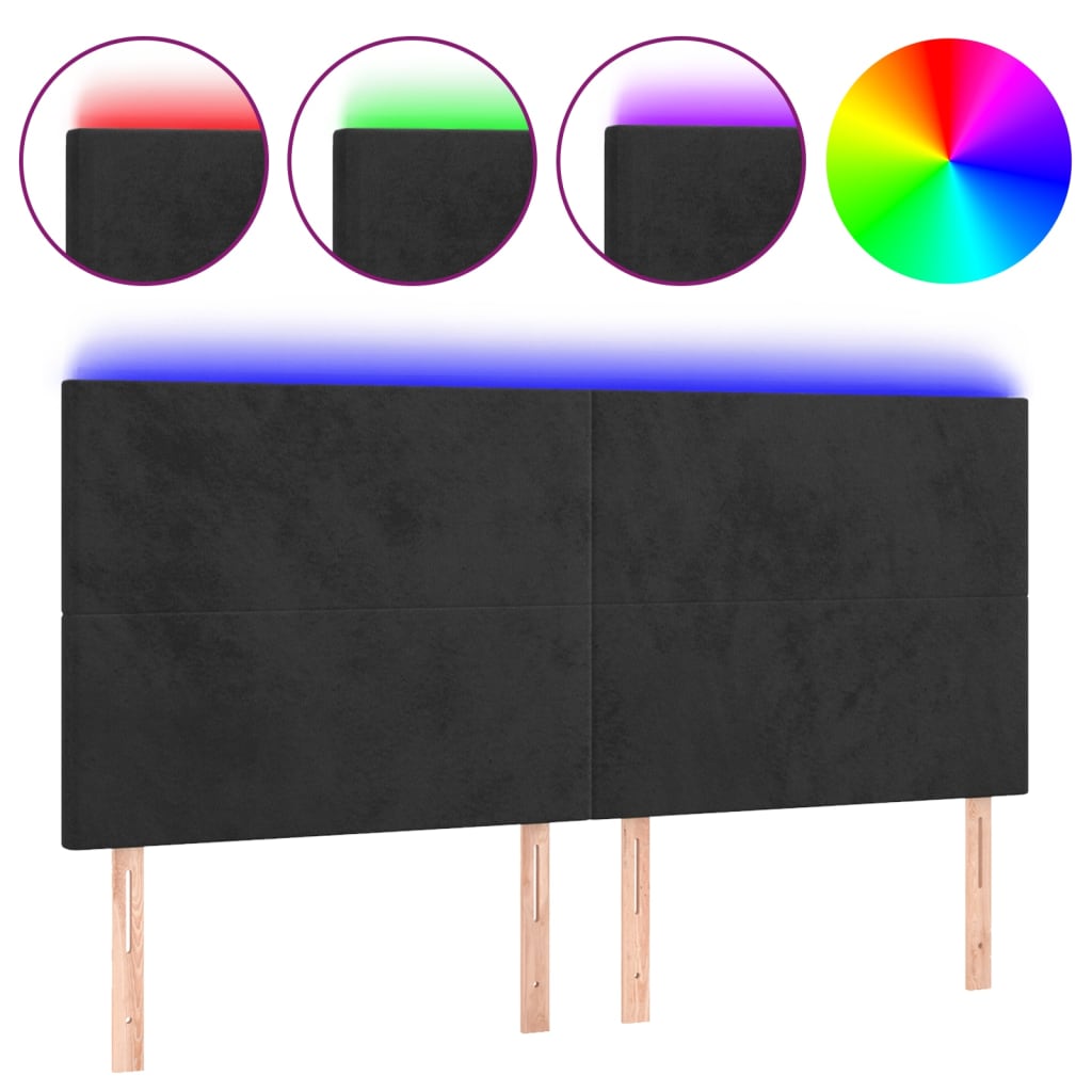 LED Headboard Black 160 cm Velvet