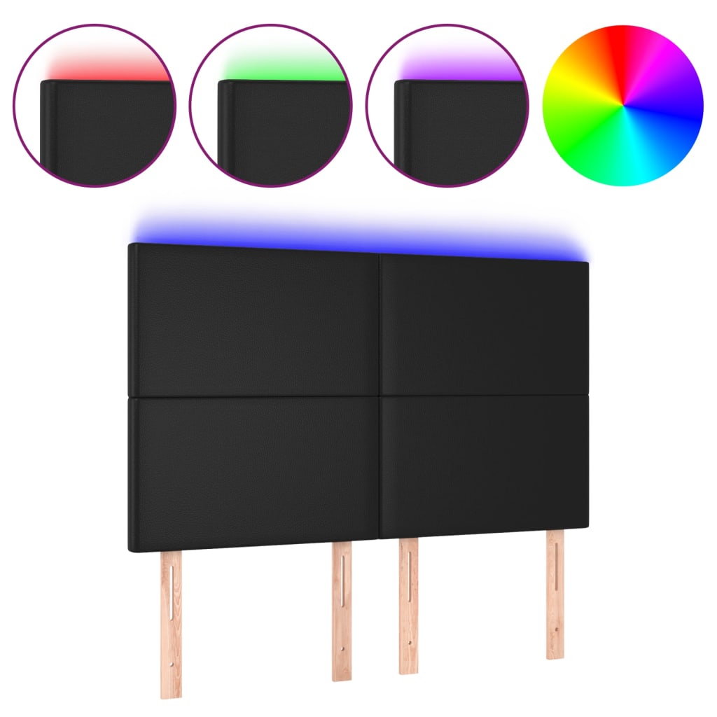 LED Headboard Black 144 cm Faux Leather