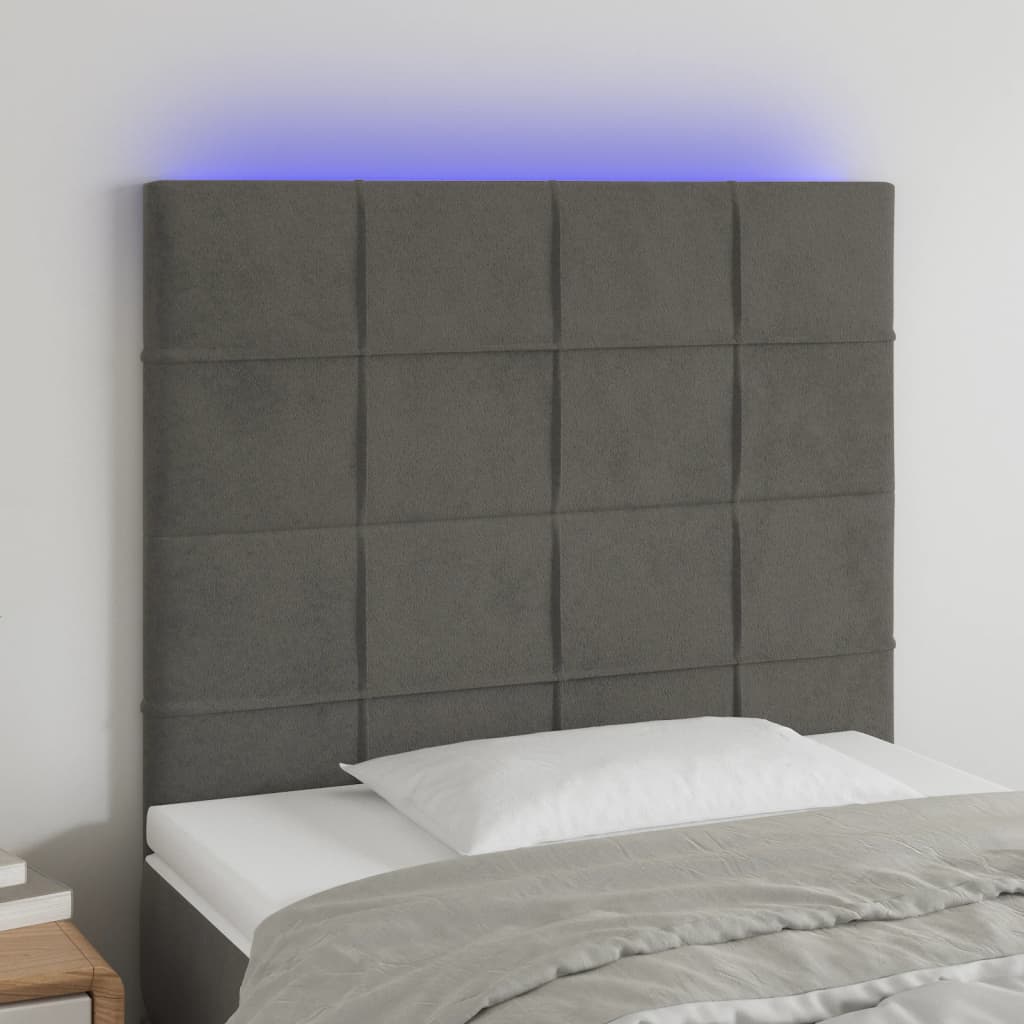 LED Headboard Dark Grey 100 cm Velvet
