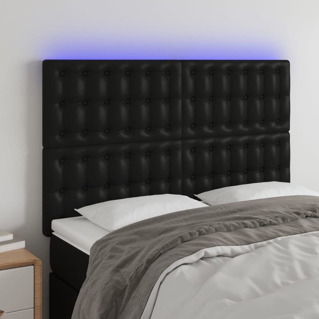 LED Headboard Black 144 cm Faux Leather