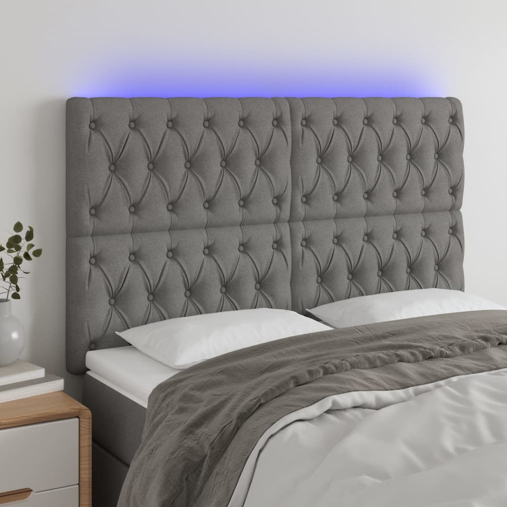 LED Headboard Dark Grey 144 cm Fabric