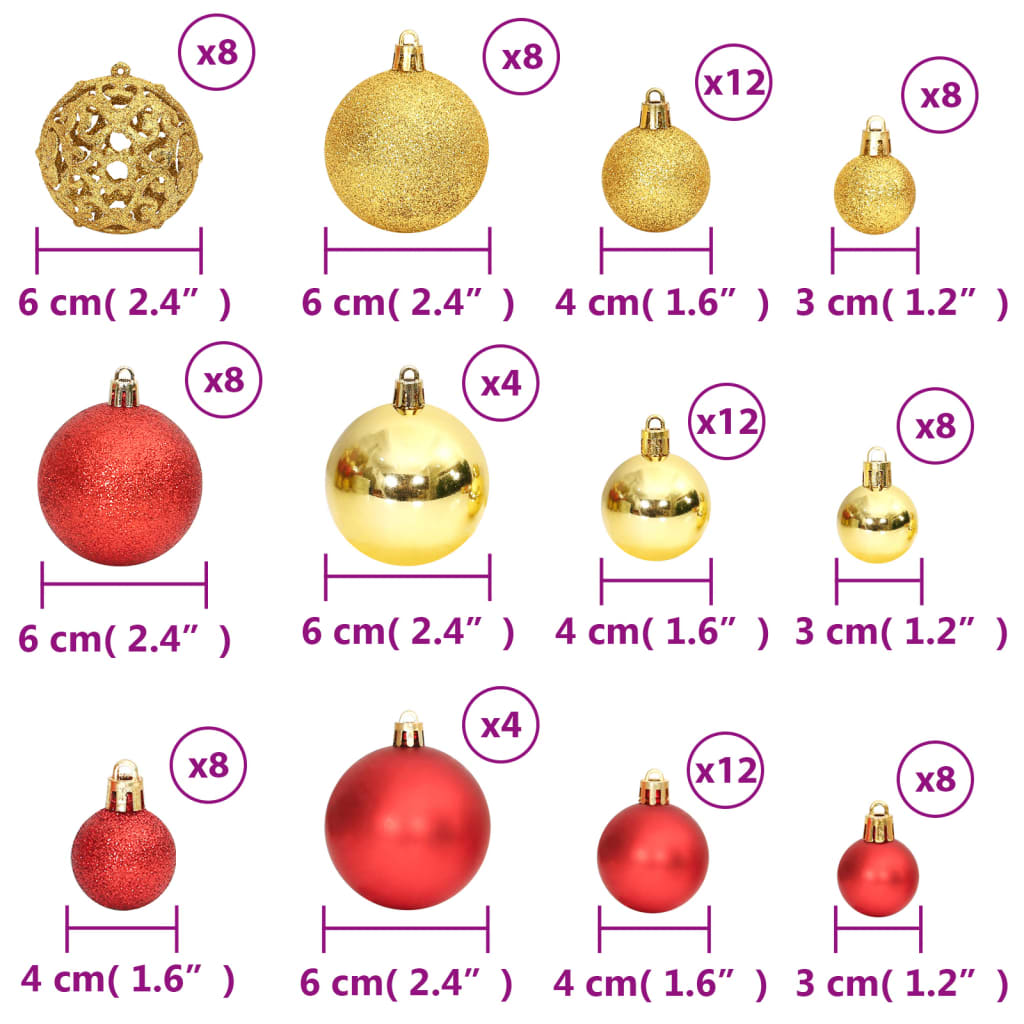 Christmas Baubles 100 pcs Gold and Wine Red 3 / 4 / 6 cm
