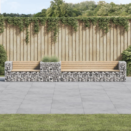 Garden Bench with Gabion Basket Solid Wood Pine