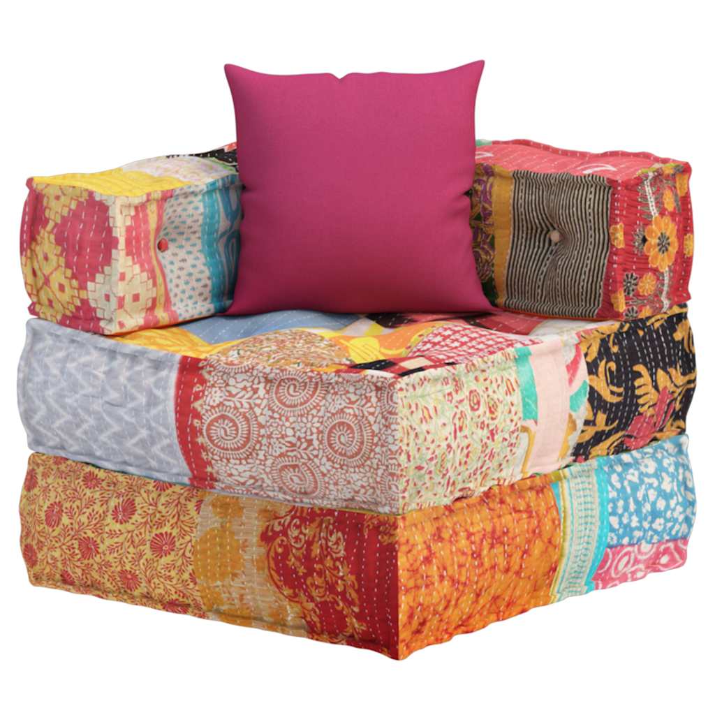 Modular Pouffe with Pillow Patchwork Fabric