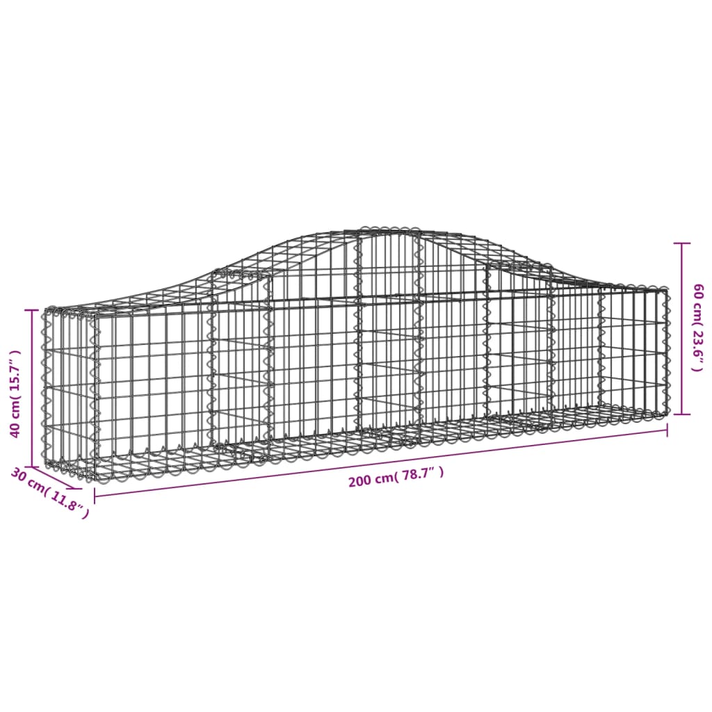 Arched Gabion Baskets 4 pcs 200x30x40/60 cm Galvanised Iron