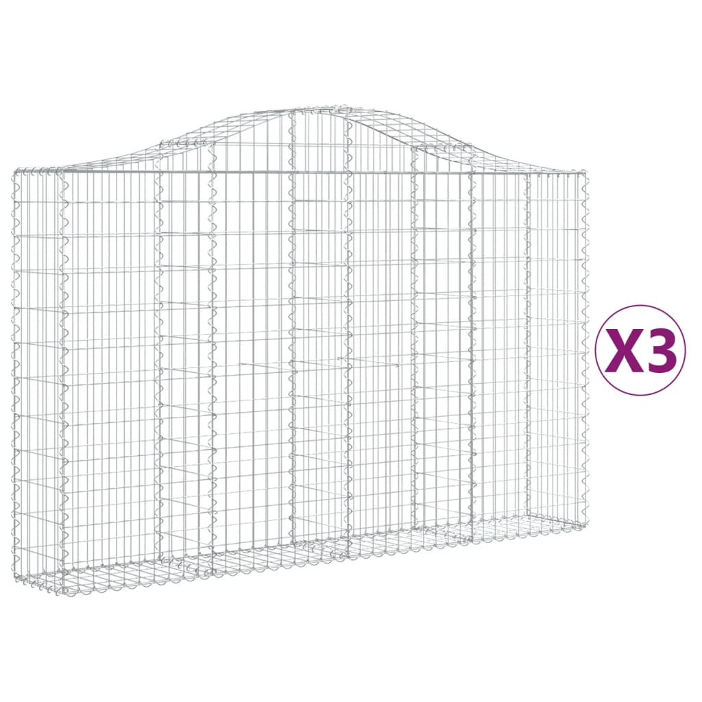 Arched Gabion Baskets 3 pcs 200x30x120/140 cm Galvanised Iron