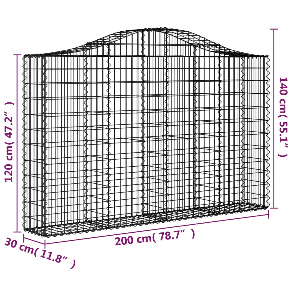 Arched Gabion Baskets 3 pcs 200x30x120/140 cm Galvanised Iron
