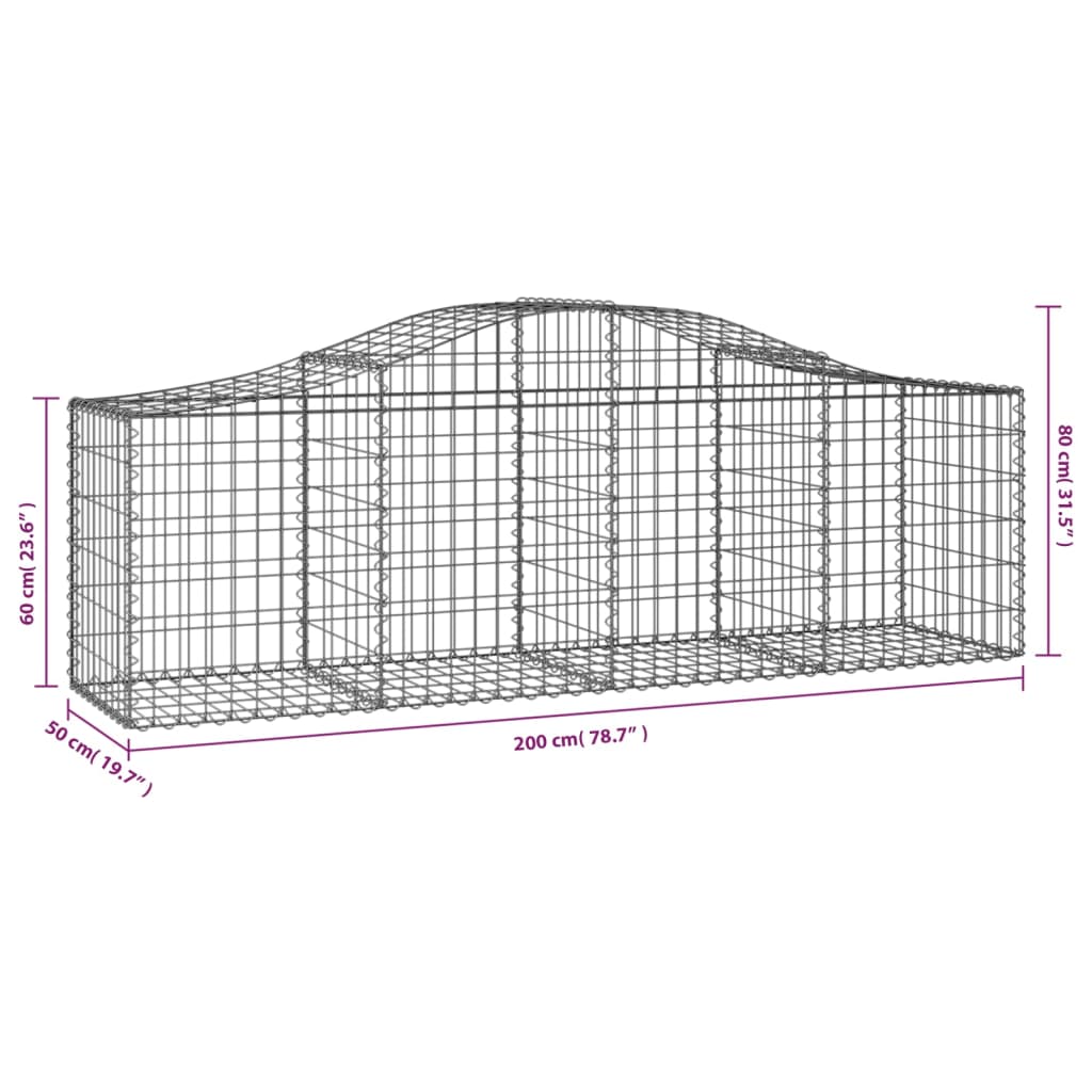 Arched Gabion Baskets 5 pcs 200x50x60/80 cm Galvanised Iron
