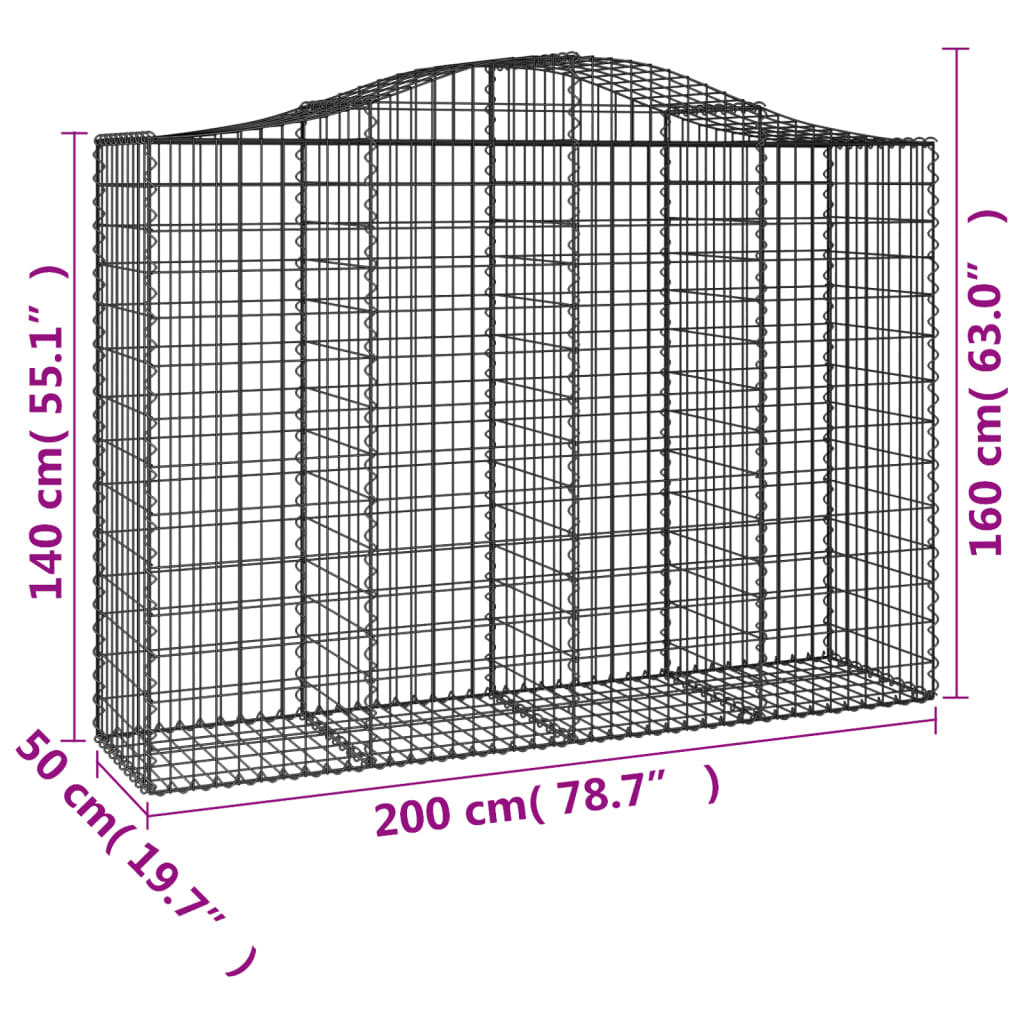Arched Gabion Baskets 3 pcs 200x50x140/160 cm Galvanised Iron