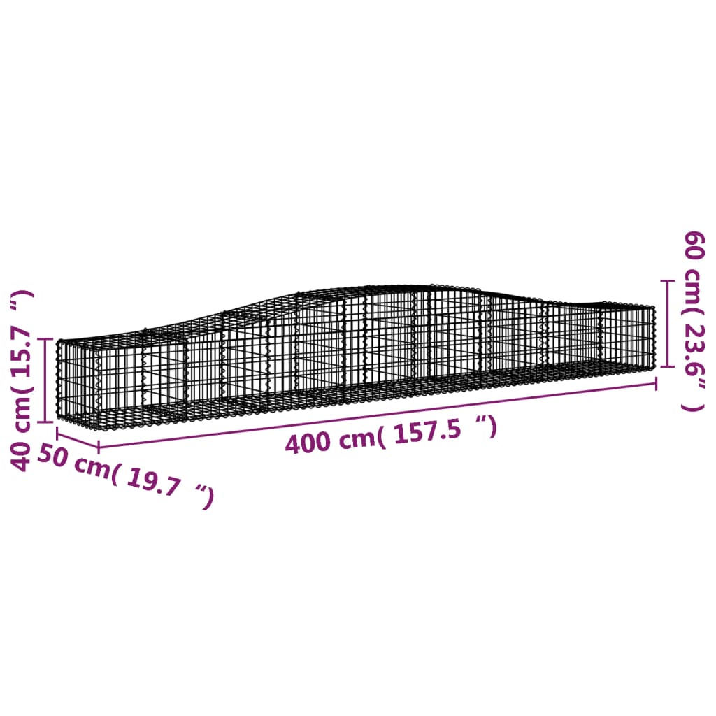 Arched Gabion Baskets 2 pcs 400x50x40/60 cm Galvanised Iron