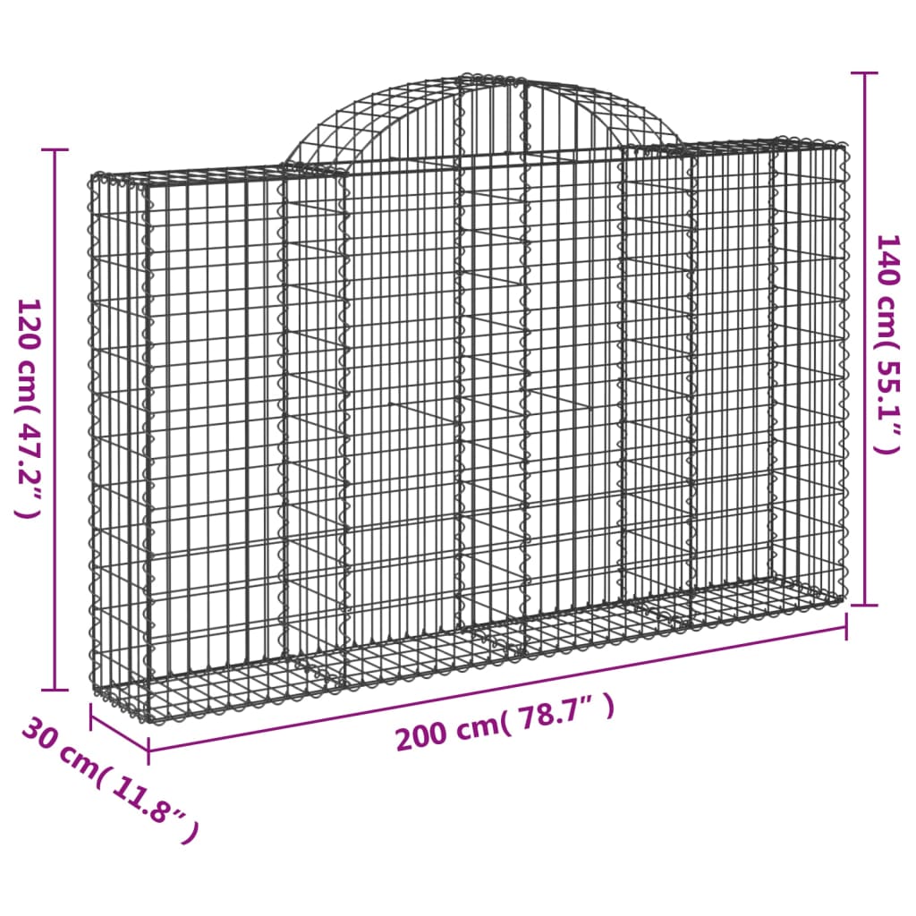 Arched Gabion Baskets 3 pcs 200x30x120/140 cm Galvanised Iron