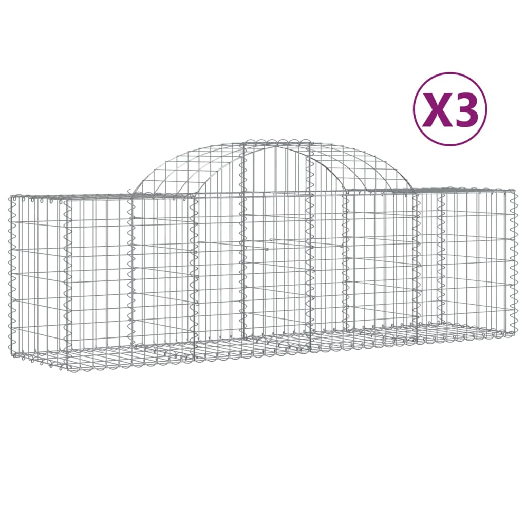 Arched Gabion Baskets 3 pcs 200x50x60/80 cm Galvanised Iron