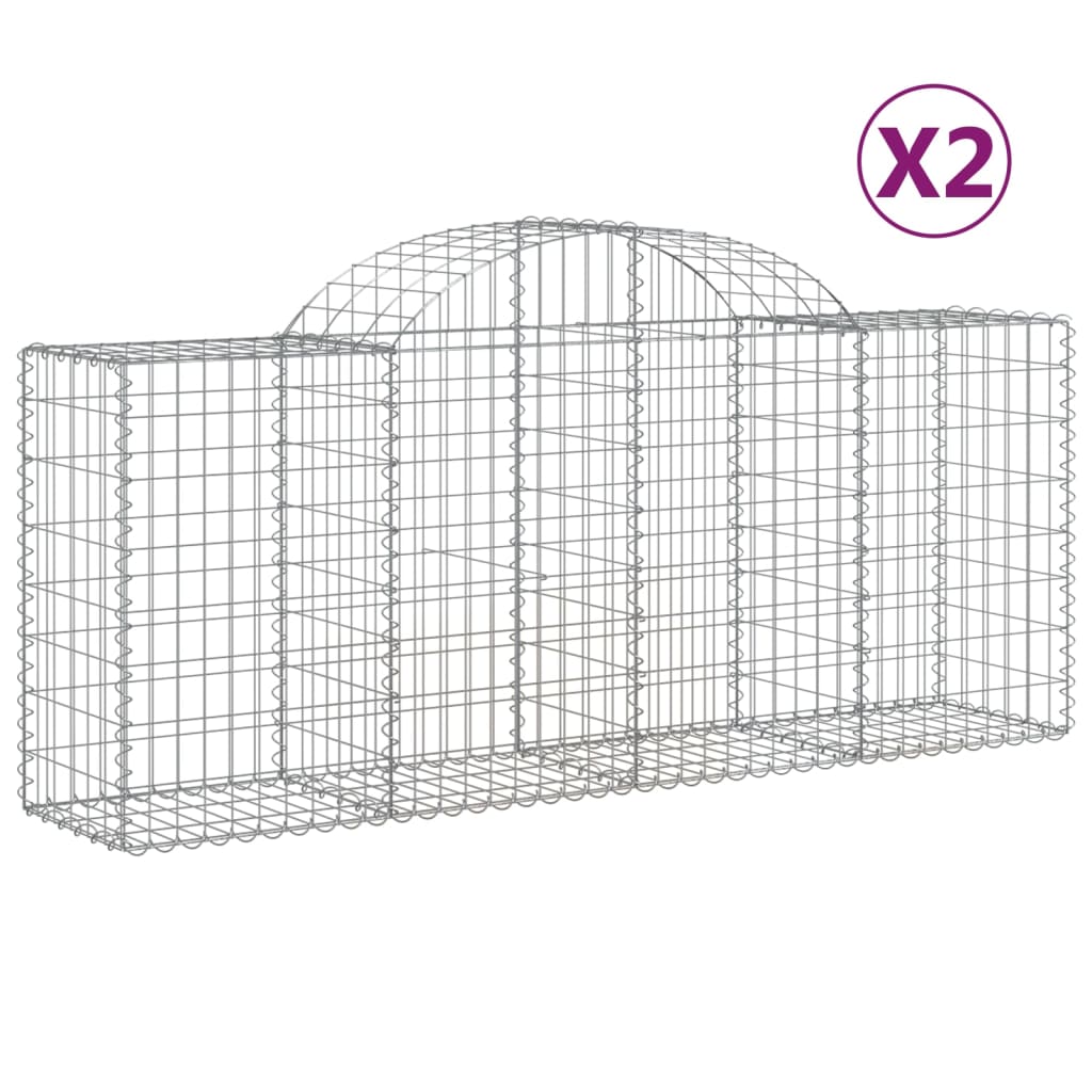 Arched Gabion Baskets 2 pcs 200x50x80/100 cm Galvanised Iron