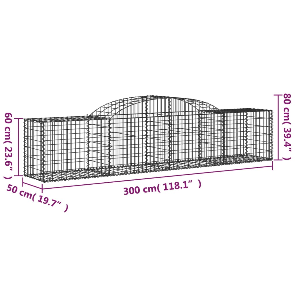 Arched Gabion Baskets 4 pcs 300x50x60/80 cm Galvanised Iron