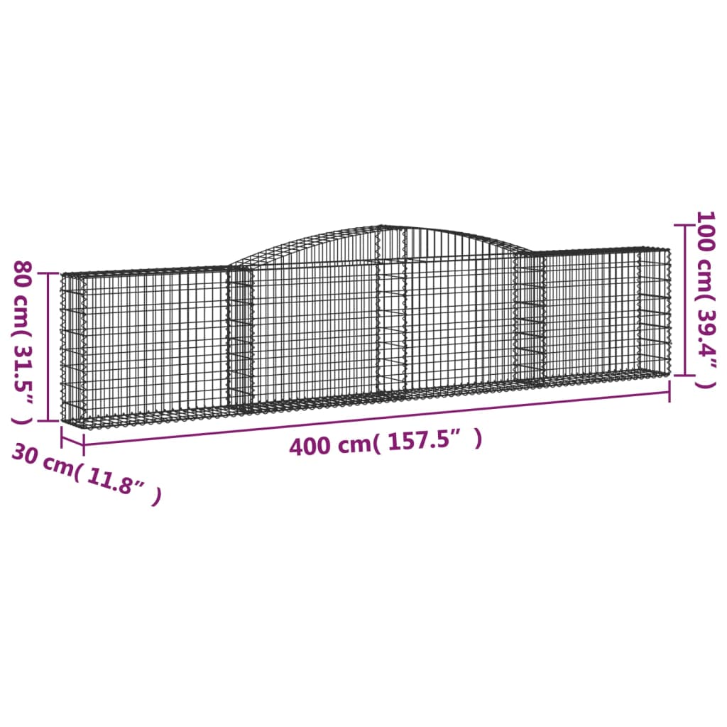 Arched Gabion Baskets 2 pcs 400x30x80/100 cm Galvanised Iron