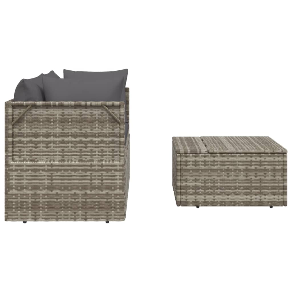 3 Piece Garden Lounge Set with Cushions Grey Poly Rattan