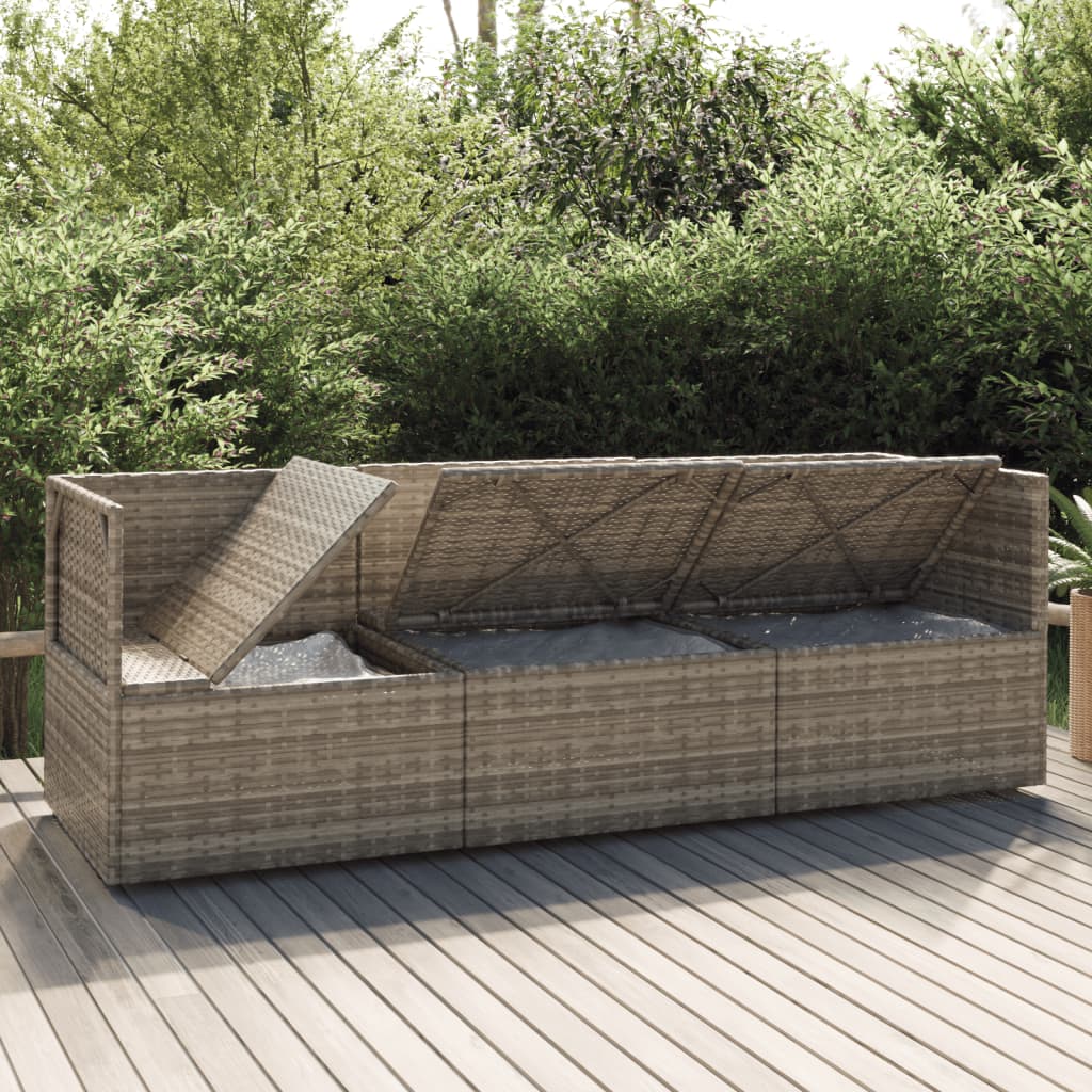 3 Piece Garden Lounge Set with Cushions Grey Poly Rattan