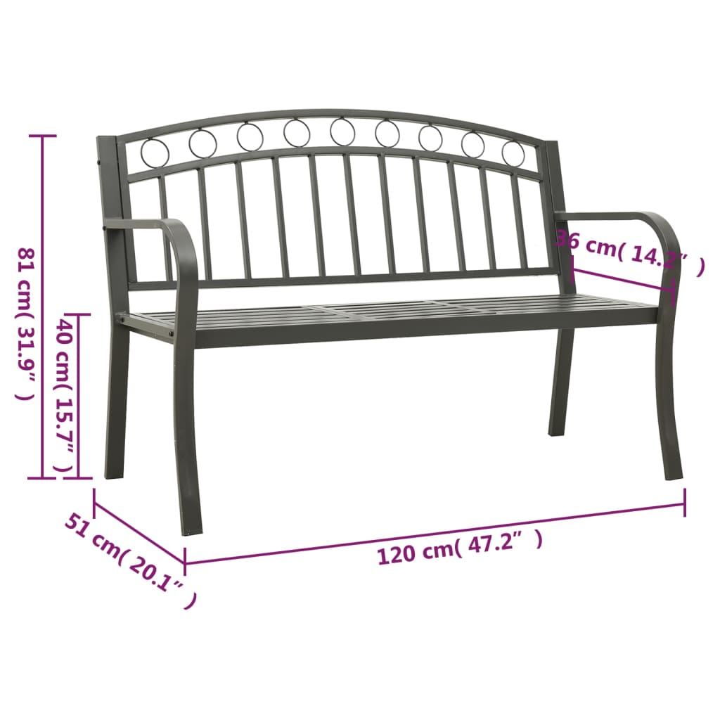 Garden Bench with Table Grey 120 cm Steel