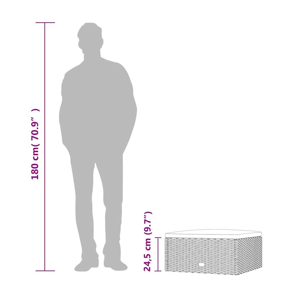 Garden Footstool with Cushion Black Poly Rattan