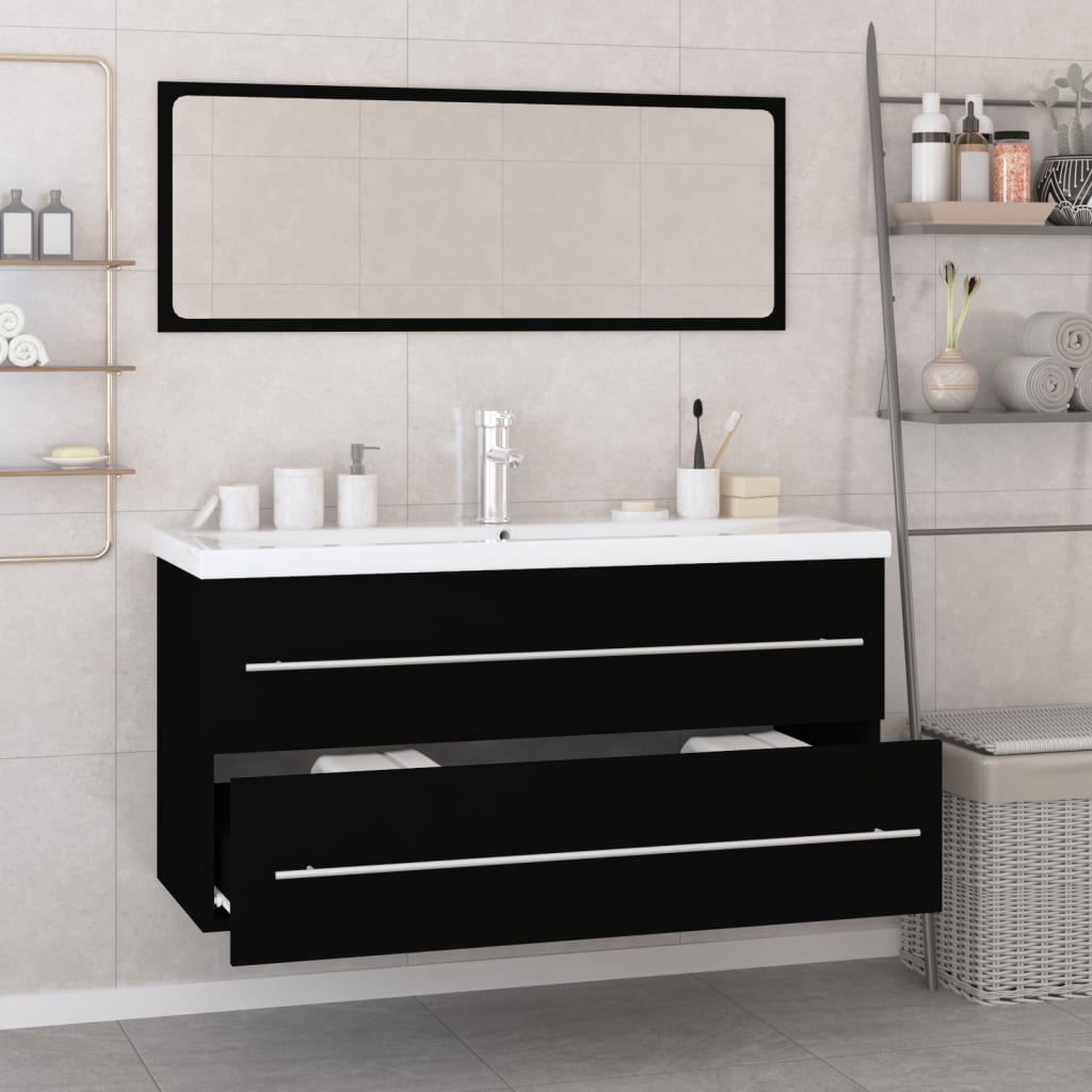 Bathroom Furniture Set Black Engineered Wood