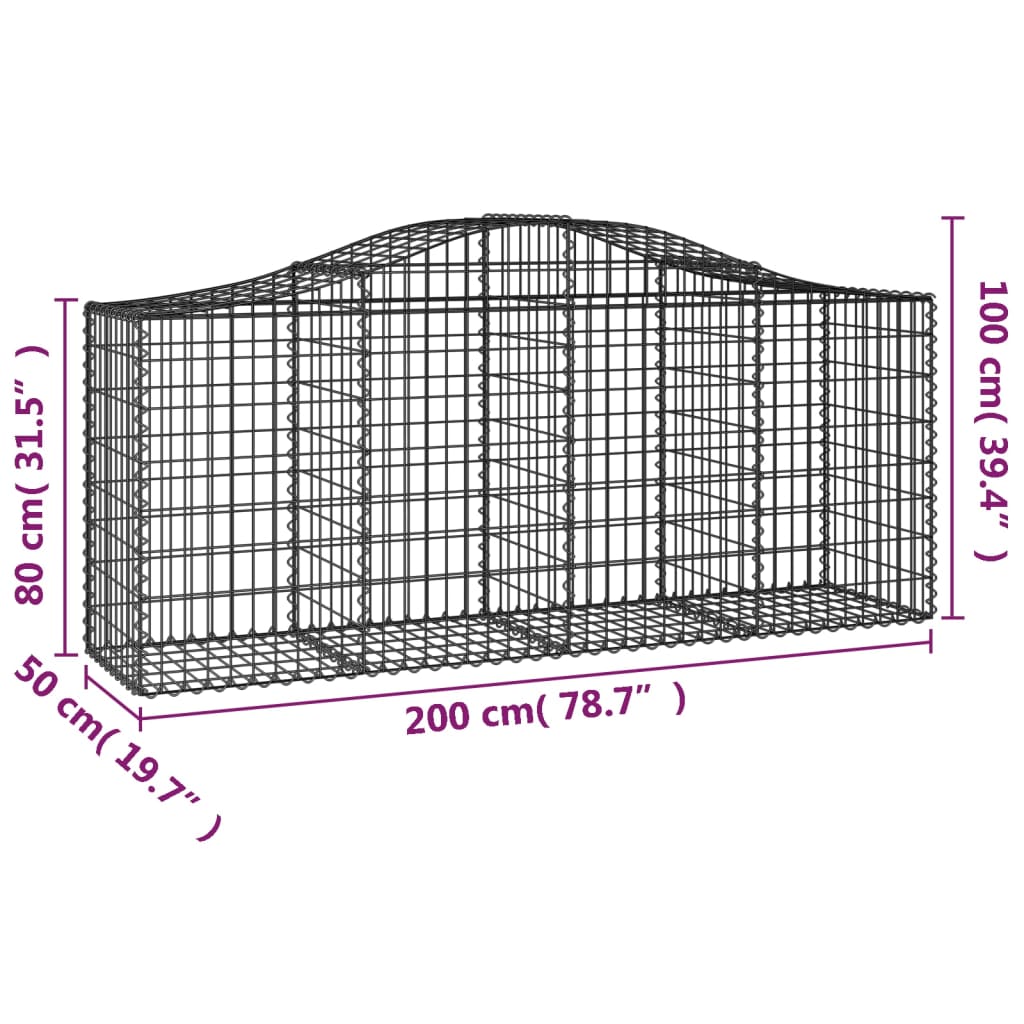 Arched Gabion Basket 200x50x80/100 cm Galvanised Iron