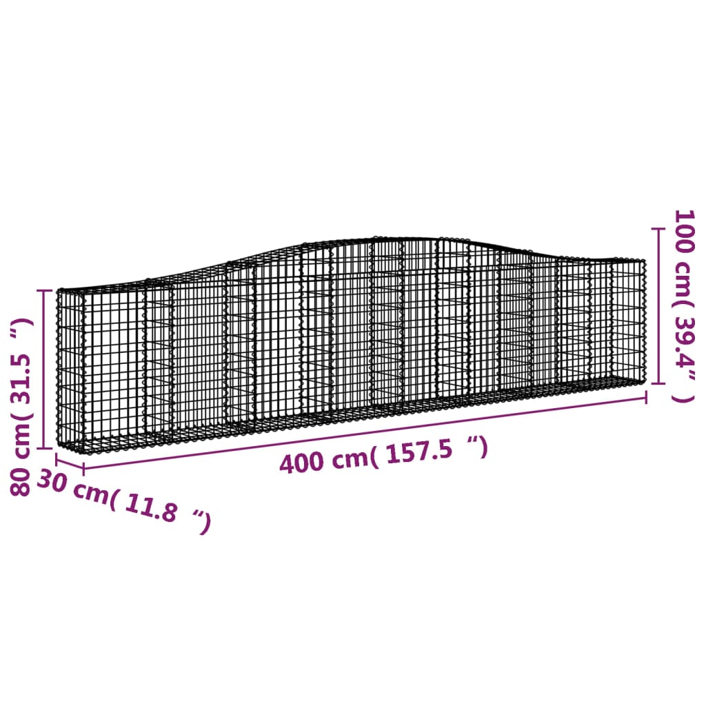 Arched Gabion Basket 400x30x80/100 cm Galvanised Iron