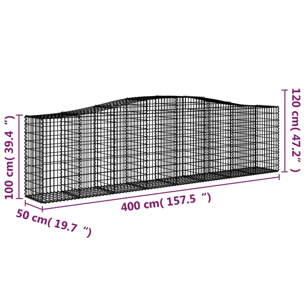 Arched Gabion Basket 400x50x100/120 cm Galvanised Iron