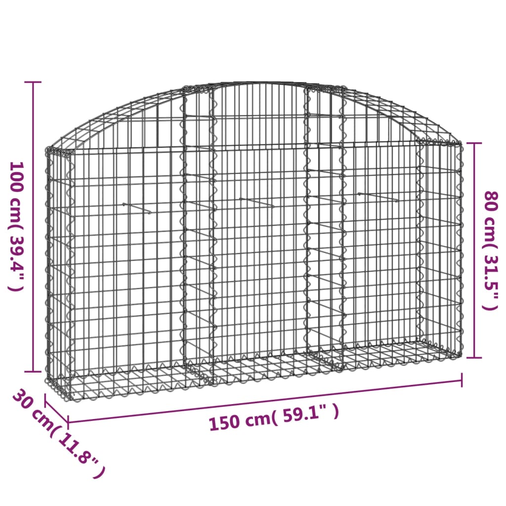 Arched Gabion Basket 150x30x80/100 cm Galvanised Iron