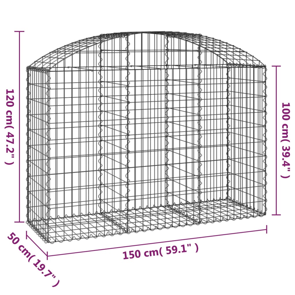 Arched Gabion Basket 150x50x100/120 cm Galvanised Iron