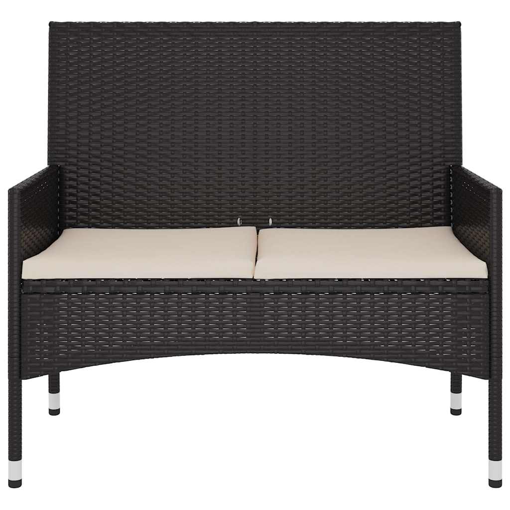 2-Seater Garden Bench with Cushions Black Poly Rattan