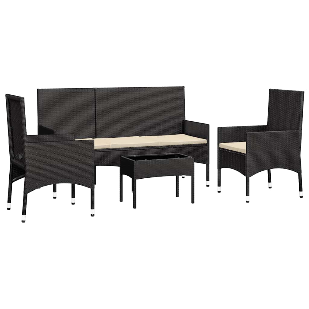 4 Piece Garden Lounge Set with Cushions Black Poly Rattan