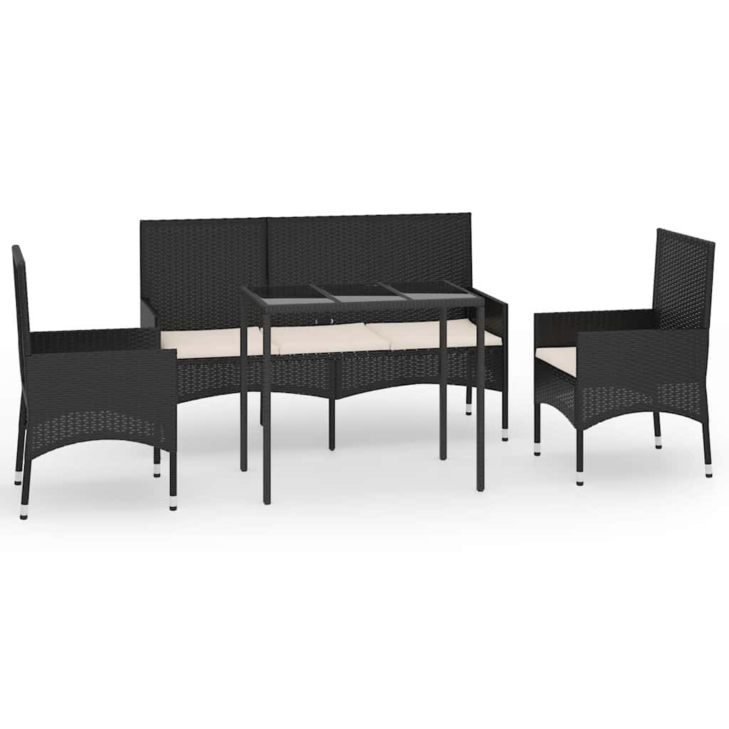 4 Piece Garden Lounge Set with Cushions Black Poly Rattan