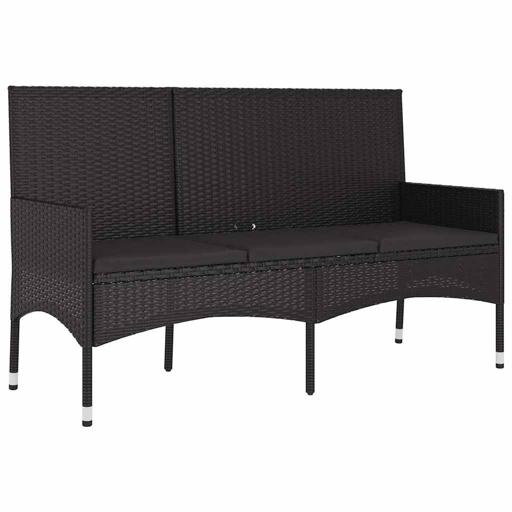 4 Piece Garden Lounge Set with Cushions Black Poly Rattan