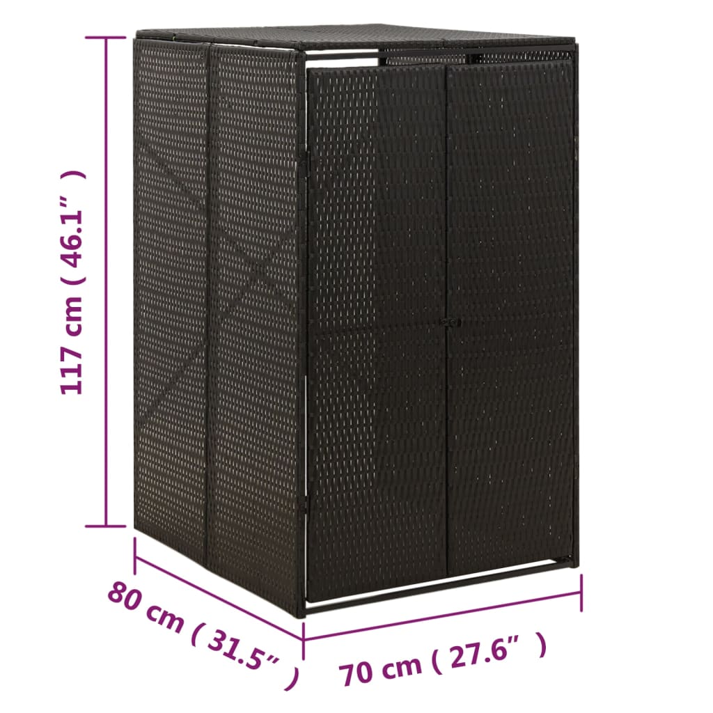 Single Wheelie Bin Shed Black 70x80x117 cm Poly Rattan