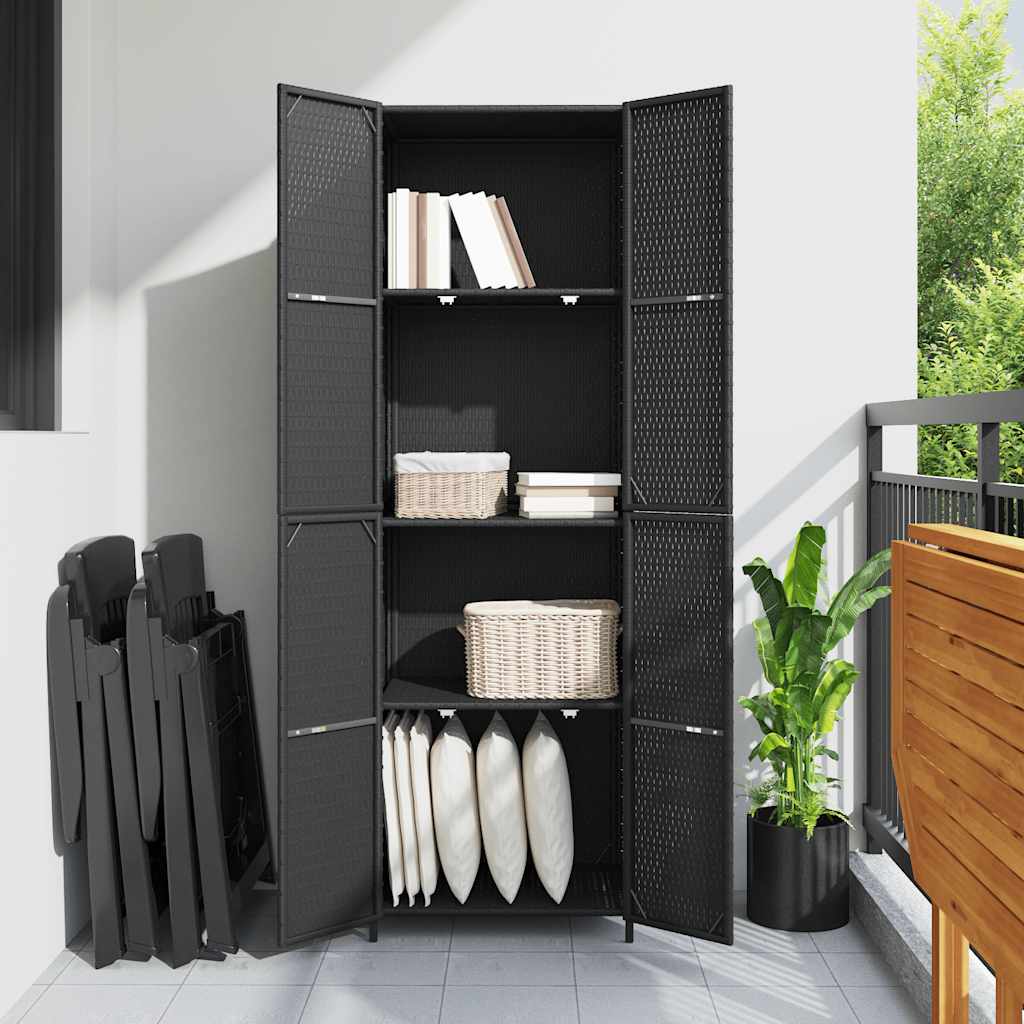 Garden Storage Cabinet Black 59x40x180 cm Poly Rattan