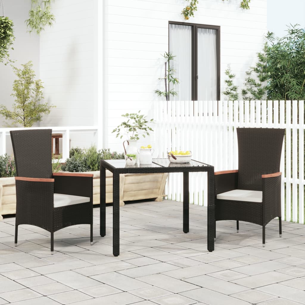 Garden Chairs with Cushions 2 pcs Poly Rattan Black