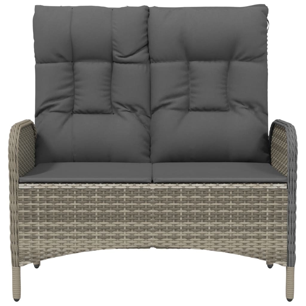 Reclining Garden Bench with Cushions 107 cm Poly Rattan Grey
