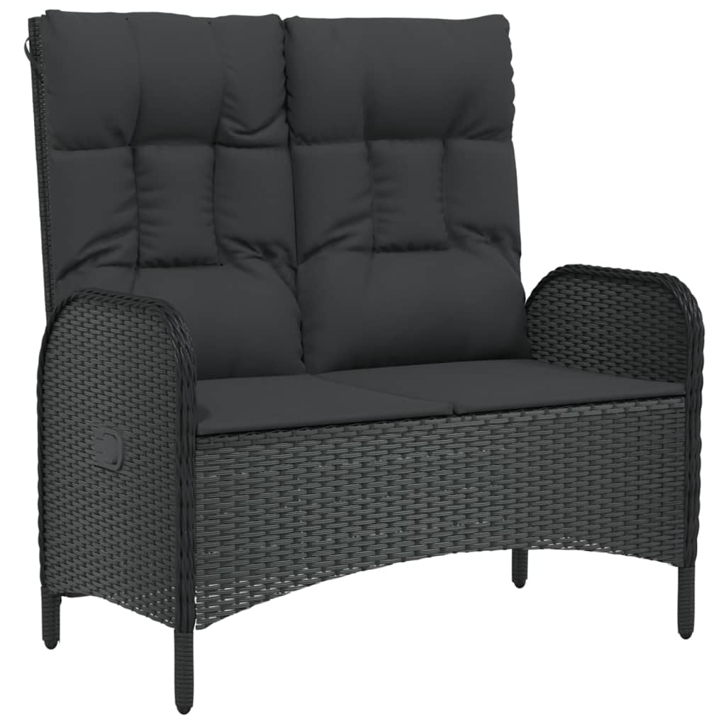Reclining Garden Bench with Cushions 107 cm Poly Rattan Black